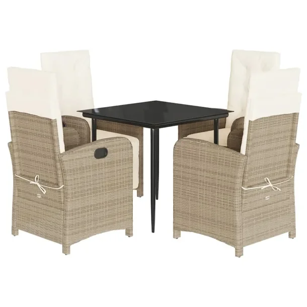 Zestaw mebli ogrodowych z rattanem PE, beżowy, stół 80x80x74 cm, krzesł