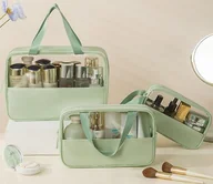 Kosmetyczki, organizery i kuferki - (zielony) 3 sztuki przezroczystych torebek na kosmetyki, kosmetyczka podróżna, wodoodporne kosmetyczki z PVC, kosmetyczka i torba toaletowa - miniaturka - grafika 1