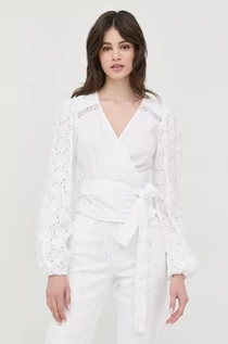 Bluzki damskie - Guess bluzka bawełniana damska kolor biały z aplikacją - grafika 1