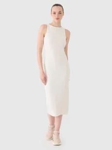 4F Sukienka z prążkowanej dzianiny damska - biała L - Sukienki - miniaturka - grafika 1