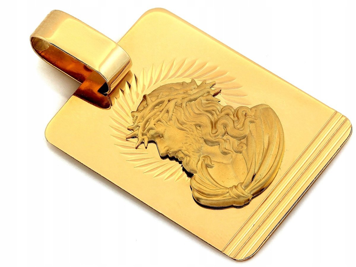 Medalik elegancki złoty próby 585 Jezusem w koronie cierniowej 31.8mm 5.17g