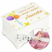 Pudełka i szkatułki - Szkatułka drewniana z pozytywką i nadrukiem dla dziewczynki na roczek - miniaturka - grafika 1