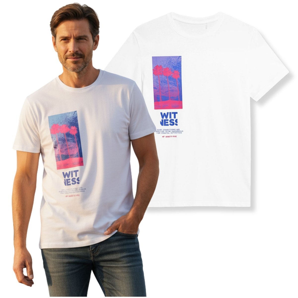 4F Koszulka Męska T-shirt Biała Bawełniana Logo Rozmiar M