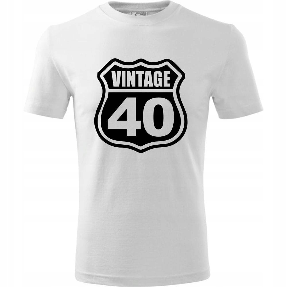 Męska Koszulka z Nadrukiem Vintage 40 na Prezent Urodzinowy dla Niego biały 4XL