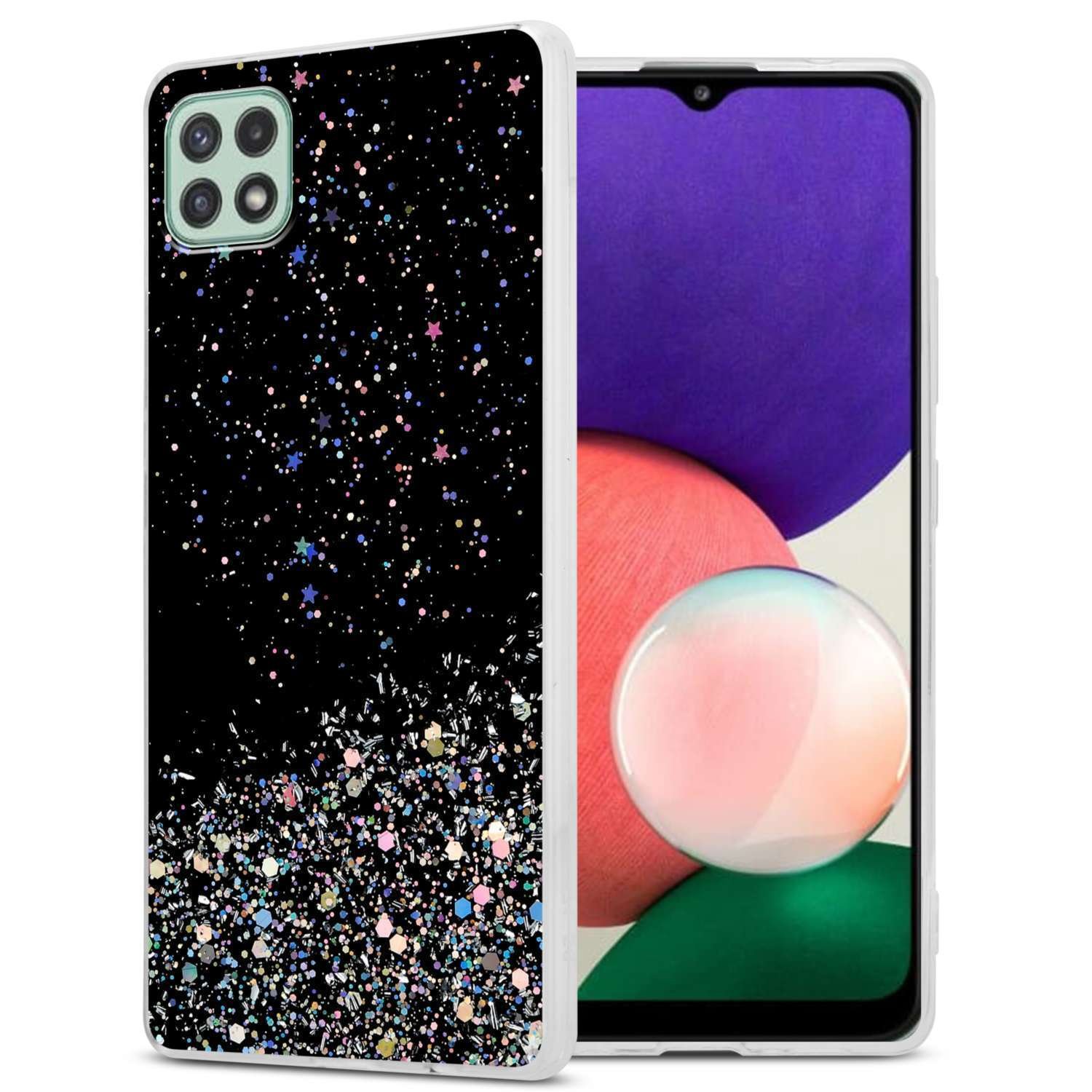 Etui Cadorabo do Samsung Galaxy A22 5G w kolorze czarnym z brokatem Etui ochronne wykonane z elastycznego silikonu TPU z błyszczącym brokatem Etui Etui na telefon komórkowy