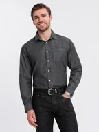 Koszule męskie - Męska jeansowa koszula z haftowaną kieszonką czarna V2 OM-SHDS-0181 - Ombre Clothing - miniaturka - grafika 1