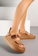 Sandały damskie - Brązowe Sportowe Sandały na Piankowej Platformie z Zapięciem na Rzep Vonamia - miniaturka - grafika 1