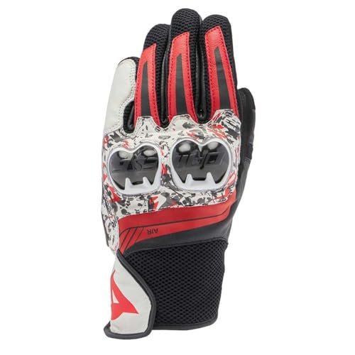 DAINESE Mig 3 Unisex Gloves, skórzane rękawice motocyklowe, ochraniacze na nogi, kompatybilne z ekranem dotykowym, uniseks, czarno-czerwony w sprayu, białe, XS