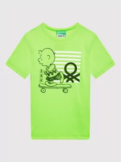 Koszulki dla chłopców - Benetton United Colors Of T-Shirt PEANUTS 3U29C153R Zielony Regular Fit - grafika 1