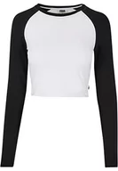 Koszulki i topy damskie - Urban Classics Damski Organic Cropped Retro Baseball Longsleeve Damska koszulka z długim rękawem biała/czarna, biały/czarny, 3XL - miniaturka - grafika 1