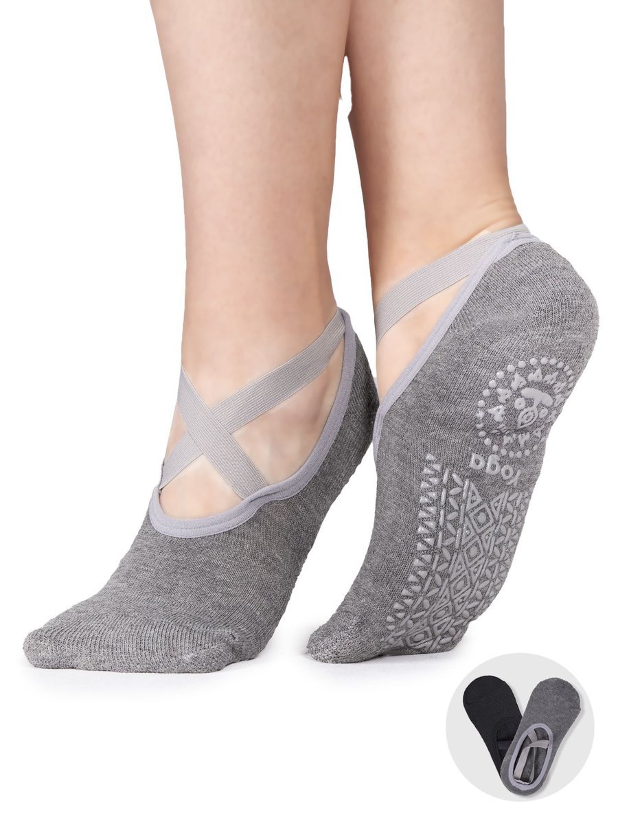 Skarpety stopki do jogi z ABS czarne i szare 2PAK 35-38 YOCLUB