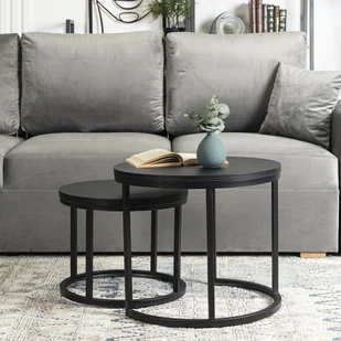 Zestaw Stolików Kawowych MANU 43 cm/53 cm Czarny Nowoczesny Loft - Ławy i stoliki kawowe - miniaturka - grafika 1