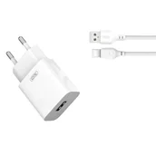 Ładowarki do telefonów - XO ładowarka sieciowa L99 1xUSB 2,4A BIAŁA + KABEL USB/USB-C - miniaturka - grafika 1
