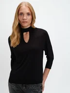 Bluzki damskie - Czarna bluzka z wycięciem typu łezka - miniaturka - grafika 1