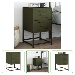 The Living Store szafka nocna oliwkowa zieleń 36x39x60,5 cm stal - Szafki nocne - miniaturka - grafika 1