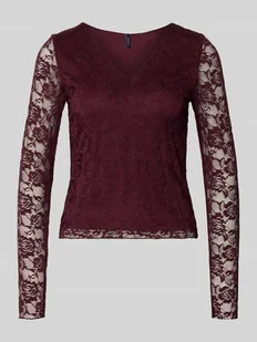 Bluzka z długim rękawem o kroju slim fit z efektem koronki model ‘IBEN’ - Bluzki damskie - miniaturka - grafika 1