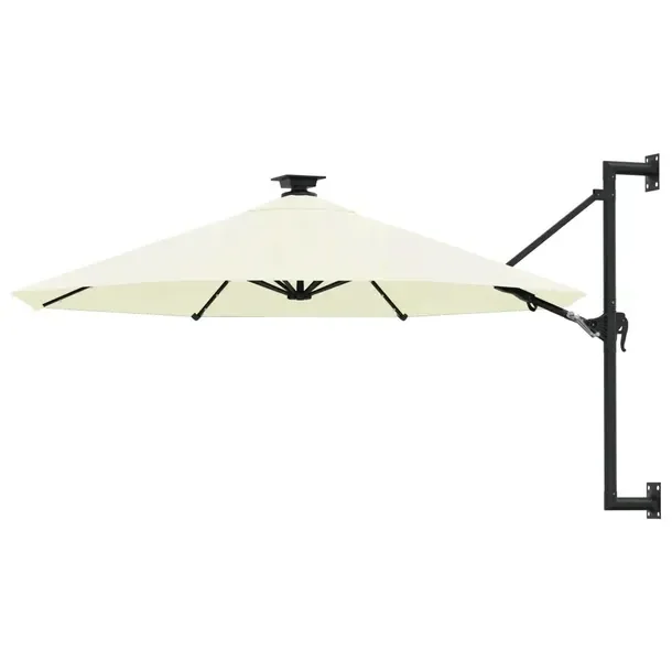 vidaXL Parasol ścienny z LED, na metalowym słupku, 300 cm, piaskowy