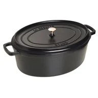 Garnki - Staub Cocotte owalny garnek żeliwny z pokrywką (pojemność 4,25 l, nadaje się do stosowania na płycie indukcyjnej, wnętrze pokryte czarną, matową emalią), czarny, 29 cm FBA_1102925 - miniaturka - grafika 1