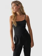 Koszulki sportowe damskie - Damski crop-top 4F 4FWAW24TSLEF107 - czarny - miniaturka - grafika 1