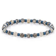 Bransolety męskie - Bransoletka koraliki w kolorze niebiesko-beżowym EM 39 - EM Men's Accessories - miniaturka - grafika 1