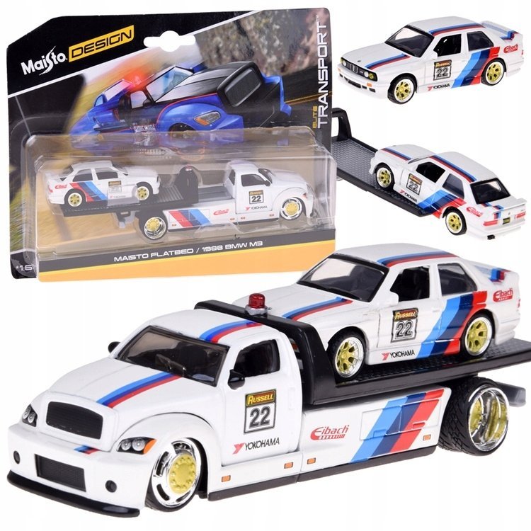 Jokomisiada Maisto Licencjonowane Auta Metalowe 1:64 Flatbed i BMW M3 1988 ZA5958