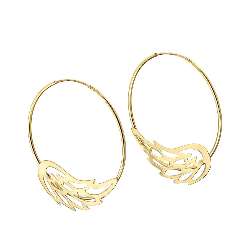 Srebrne kolczyki pozłacane koła 4 cm złote skrzydła Anioła