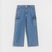 Spodnie i spodenki dla dziewczynek - Reserved - Jeansy wide leg z kieszeniami - Niebieski - miniaturka - grafika 1