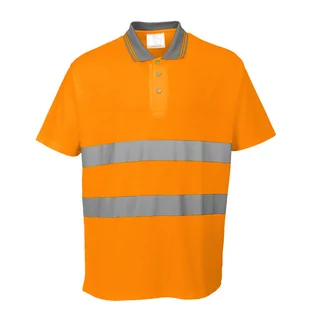 Koszulki męskie - PORTWEST Komfort portwest Safety koszulka polo, z krótkim rękawem, bawełna, odblaskowa -  s pomarańczowy S171ORRS - grafika 1