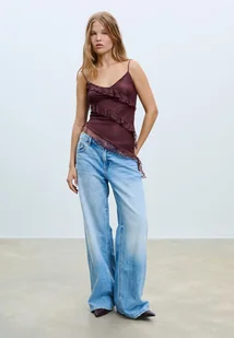 Stradivarius Asymetryczny koronkowy top z falbanami Fioletowy S - Koszulki i topy damskie Stradivarius Asymetryczny koronkowy top z falbanami Fioletowy S - Koszulki i topy damskie - miniaturka - grafika 1