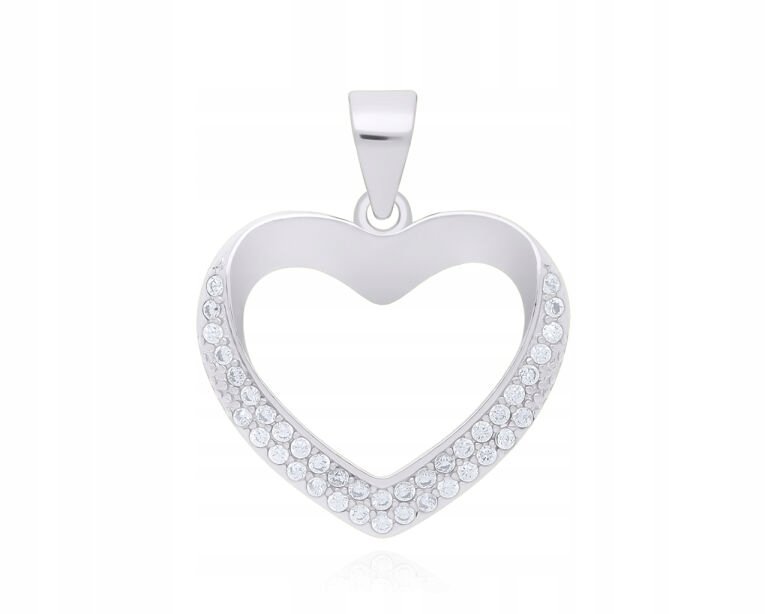 Zawieszka Srebrna Damska Serce Cyrkonie 925 Wisiorek Na Łańcuszek Serduszko