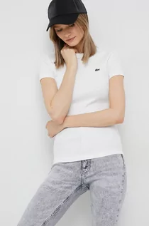 Koszulki sportowe damskie - Lacoste t-shirt bawełniany kolor biały - grafika 1
