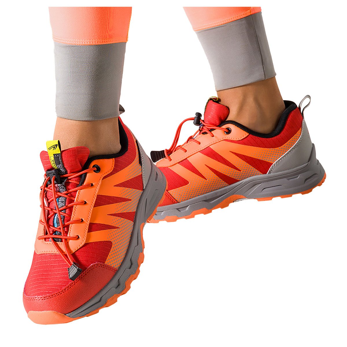 Czerwone buty sportowe trekkingowe damskie wodoodporne na żłobionej podeszwie z regulowaną elastyczną sznurówką pomarańczowe wstawki Casu 7590-6D-38