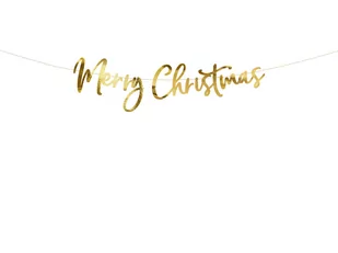 Party Deco Baner Merry Christmas, złoty - 83 cm - 1 szt. - Sylwester - miniaturka - grafika 1