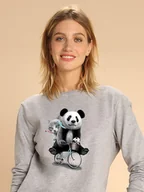 Bluzy damskie - WOOOP Bluza "Panda Bicycle" w kolorze szarym - miniaturka - grafika 1