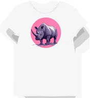Koszulki i topy damskie - Koszulka damska biała z nadrukiem szarego nosorożca w ruchu S - miniaturka - grafika 1