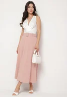 Spódnice - Różowa Gładka Spódnica Maxi z Gumką w Pasie i Klamrą Orirsa - miniaturka - grafika 1