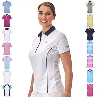 Koszulki i topy damskie - Under Par Under Par Damska koszulka polo Golf Pro wysokiej jakości, oddychająca, odprowadzająca wilgoć w 5 stylach, 10 kolorach z rękawami i bez rękawów golfowa koszulka polo Style 1672 - White/Navy 18 UPLTS1672_WH/NA_18 - grafika 1