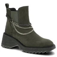 Botki damskie - Zielone Botki Karino Damskie Stylowe Obuwie - miniaturka - grafika 1
