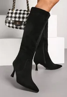 Kozaki damskie - Czarne Eleganckie Kozaki Vices z Ekozamszu na Szpilce Izaiella - miniaturka - grafika 1