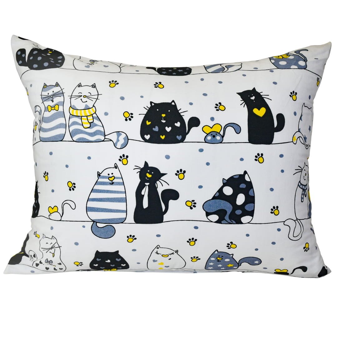Poszewka Dziecięca 50x70 Bawełniana Szalone Koty Żółte Wysoka Jakość Polski Producent