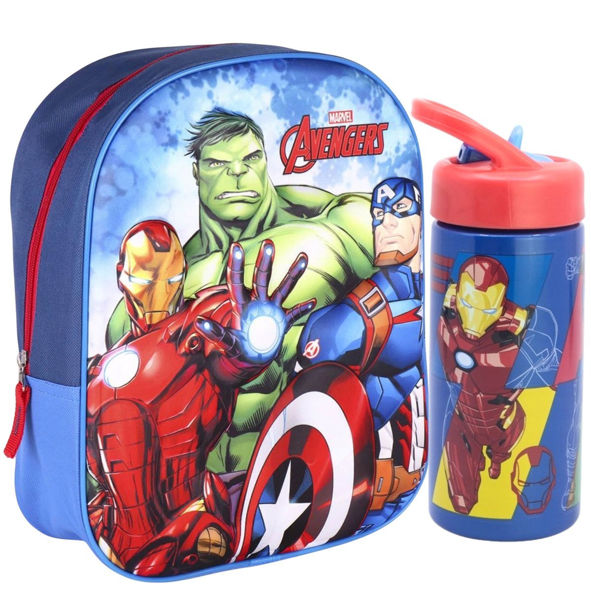 BIDON 410 ML + PLECAK PRZEDSZKOLNY 3D AVENGERS jednokomorowy 31cm WYCIECZKI