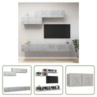 Szafki RTV - The Living Store 6-częściowa szafka pod telewizor betonowa szara materiał drewnopochodny - miniaturka - grafika 1