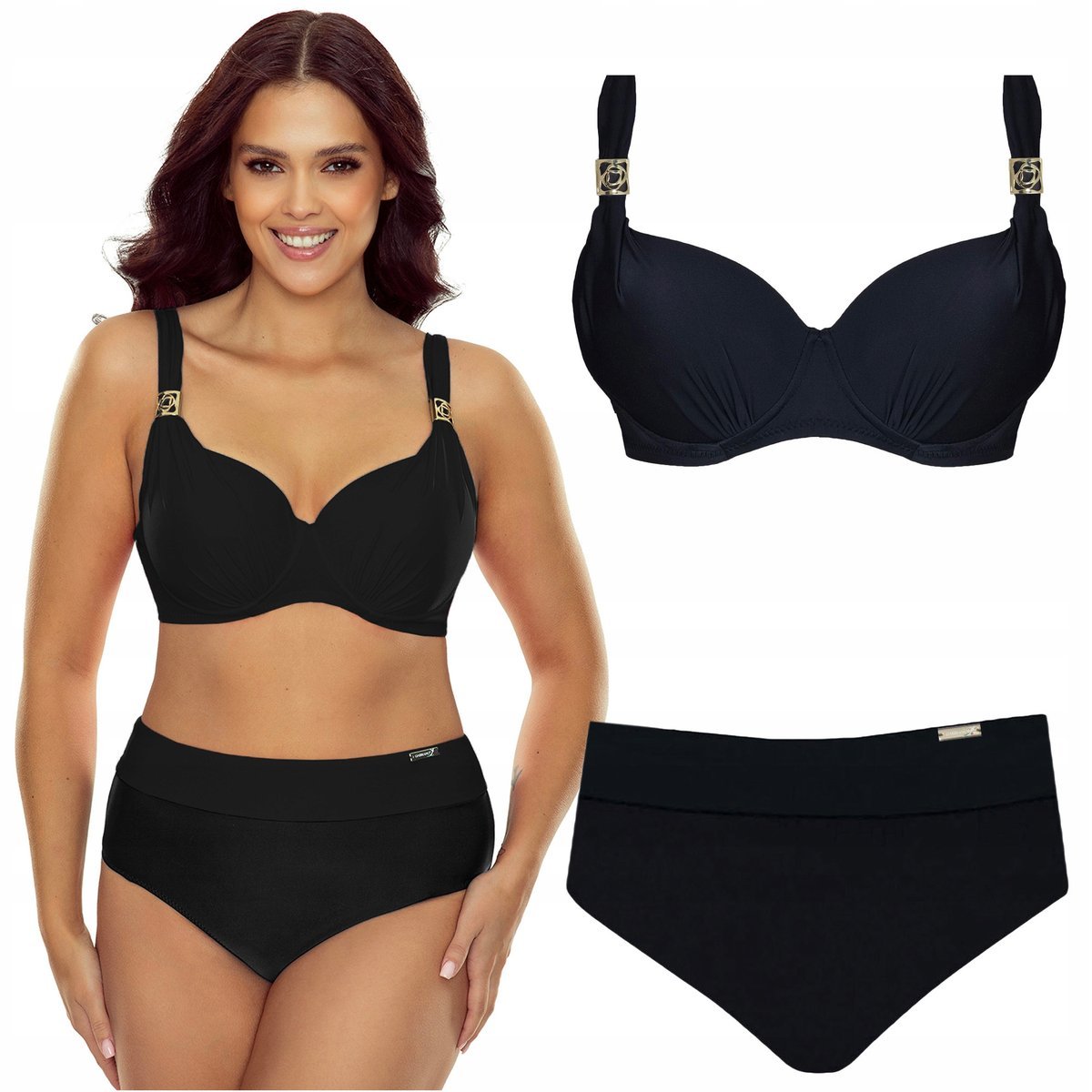 Strój kąpielowy dwuczęściowy wysoki stan GABBIANO Elena czarny 44C/XXL 90C