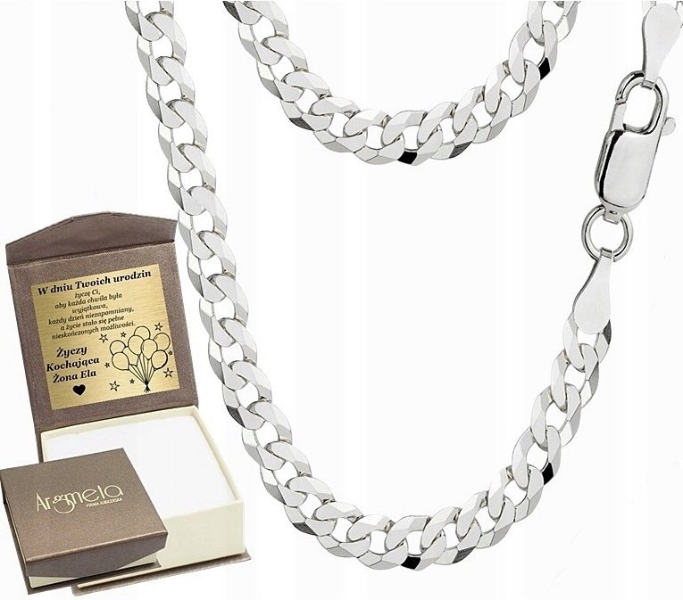 ŁAŃCUSZEK SREBRNY MĘSKI 925 NASZYJNIK PANCERKA SREBRO PEŁNE 5mm Grawer