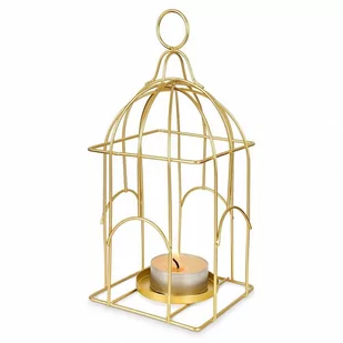 Lampion świecznik na świeczkę tealight metalowy złoty klatka dla ptaków kod: O-569477 - Świeczniki - miniaturka - grafika 1