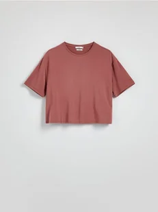 Reserved - Krótki t-shirt z modalem - brudny róż - Koszulki i topy damskie - miniaturka - grafika 1