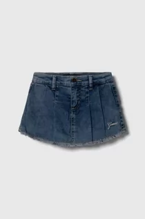 Spodnie i spodenki dla dziewczynek - Guess szorty jeansowe dziecięce kolor niebieski gładkie regulowana talia - grafika 1