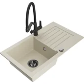 Zlewozmywaki z baterią - Mexen Pablo zlewozmywak granitowy 1-komorowy z ociekaczem i baterią kuchenną Duo, beżowy - miniaturka - grafika 1