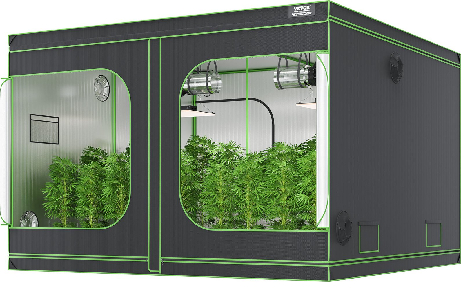 VEVOR Growbox 305 x 305 x 203 cm Szklarnia wykonana z 19 mm stalowej ramy i tkaniny 2000D Oxford Namiot do uprawy o nośności 60 kg Szafka do uprawy Nadaje się do oświetlenia 400 W Namiot do uprawy w pomieszczeniach