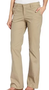 Spodnie damskie - Dickies Damskie spodnie ze stretchem z diagonalu z płaskim przodem slim fit Bootcut khaki, Piasek pustynny, 34 - grafika 1